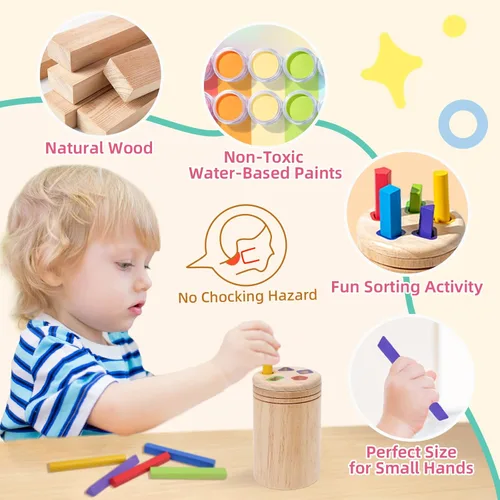 Miniatura 3 de Montessori - Juguetes de madera para clasificar colores para niños de 3 años, actividades de aprendizaje preescolar, juego educativo a juego de Palo
