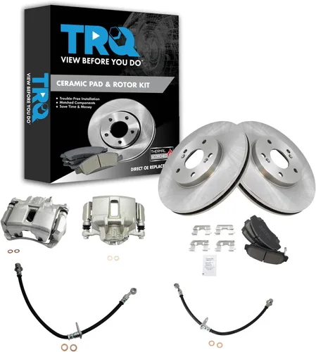 Miniatura 43 de TRQ Juego de pastillas de freno delanteras y rotores de cerámica, pinzas, mangueras, compatibles con Honda Odyssey 2005-2010