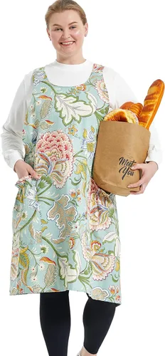 Miniatura 37 de Delantales grandes de talla grande para mujer con bolsillos de algodón y lino para hornear cocina
