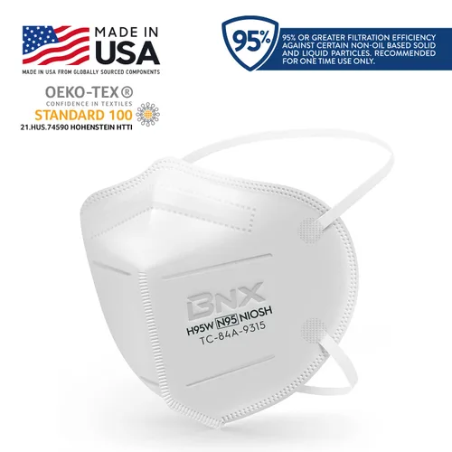 Miniatura 7 de BNX N95 Máscara facial protectora con certificado NIOSH fabricada en Estados Unidos (paquete de 10, número de aprobación TC-84A-9315/modelo H95W)
