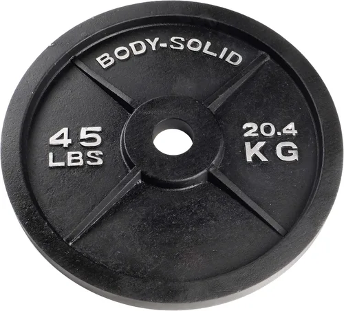 Miniatura 4 de Body-Solid Placa olímpica de hierro fundido de peso individual, pesas libres, placas de mancuernas, agujero estándar de 2 pulgadas para barra