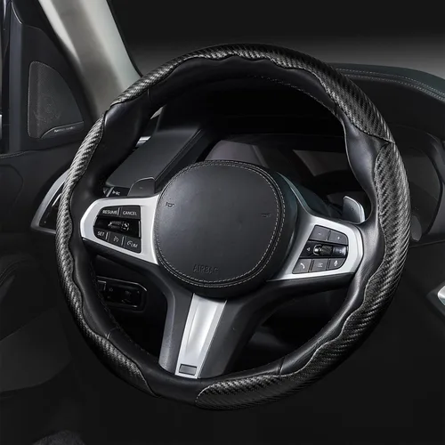 Miniatura 5 de Cubierta del volante de fibra de carbono Accesorios de la cubierta del volante del coche 14.5-15 pulgadas universal (negro)