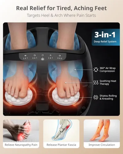 Miniatura 3 de Máquina masajeadora Shiatsu de pies con 3 niveles de calor, masaje profundo, compresión de aire, control remoto para fascitis plantar, neuropatía