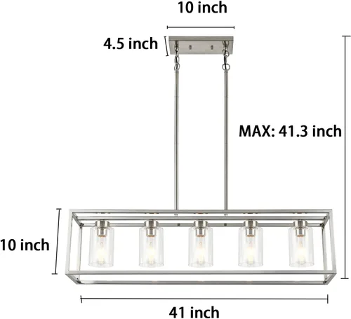 Miniatura 6 de XILICON - Lámpara colgante de comedor estilo granja de níquel cepillado, 5 luces, moderna, lámpara colgante contemporánea con pantalla de cristal