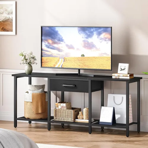 Miniatura 9 de HOOBRO Soporte de TV para televisores de hasta 55 pulgadas, centro de entretenimiento con cajón de tela y estantes abiertos, mesa consola industrial