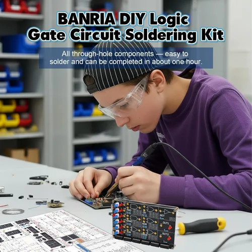 Miniatura 3 de Kit de soldadura de circuito de puerta lógica para bricolaje, kit básico de aprendizaje de puerta lógica con simulación LED interactiva, kit