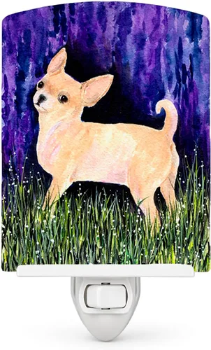 Caroline's Treasures SS8514CNL - Luz nocturna de cerámica Chihuahua de noche estrellada compacta, certificación UL, ideal para dormitorio, baño,