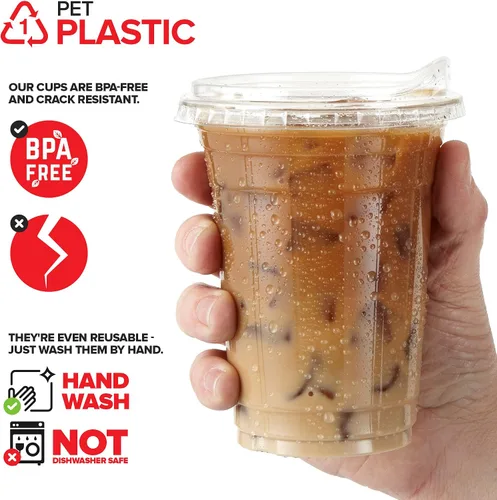 Miniatura 3 de Vasos de plástico transparente de 16 onzas con tapas desechables, taza Togo con tapa para sorber sin popote para batidos, café helado, limonada