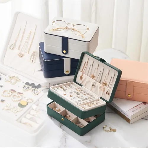 Miniatura 6 de KOOAAICCHI Joyero pequeño, organizador de joyas de viaje, cajas de joyería portátiles para mujeres y niñas, regalo de doble capa, soporte de joyería