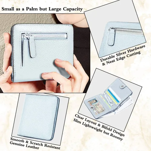 Miniatura 3 de BIG SALE-AINIMOER billetera de bolsillo pequeña con cremallera, plegable, compacta de cuero con bloqueo por identificación por radiofrecuencia