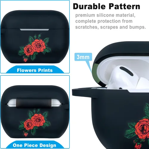 Miniatura 5 de Funda de silicona con flores compatible con AirPods Pro 2019, Gawnock - Funda suave y flexible para imprimir para mujeres y niñas con llavero - Flor
