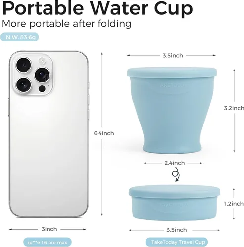 Miniatura 4 de TakeToday 2PCS Collapsible Travel Cup 8 oz - Silicone Foldable Water Cup, BPA-Free with Lid & Waterproof Bag - Drinking Cup Set for Camping