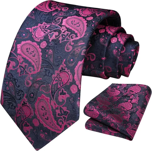 Miniatura 216 de HISDERN Corbatas para hombre, corbata de cachemira y bolsillo cuadrado tejido clásico floral para hombre, corbata de fiesta de boda