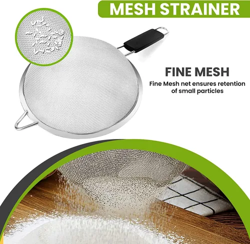 Miniatura 5 de Colador de malla fina con mango de goma termoplástica – Tamiz de malla fina de acero inoxidable – Ideal para tamizar harina, azúcar glaseado, frutas