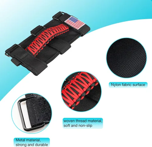 Miniatura 3 de GAIZON Paquete de 2 asas de agarre de barra antivuelco, asas de paracaídas para Jeep Wrangler CJ YJ TJ JL JK LJ JLU JKU Sahara Freedom Rubicon, Rojo