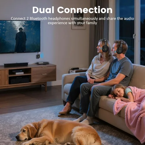 Miniatura 5 de 1Mii Receptor transmisor Bluetooth 5.3, doble enlace para 2 auriculares, aptX adaptativo/HD de baja latencia, conector AUX de 0.138 in adaptador