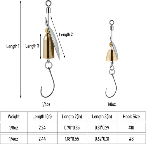 Miniatura 2 de Dr.Fish Paquete de 10 señuelos giratorios de pesca en línea con un solo gancho para trucha, spinnerbait, kits de señuelos Bass Crappie Salmón Kit