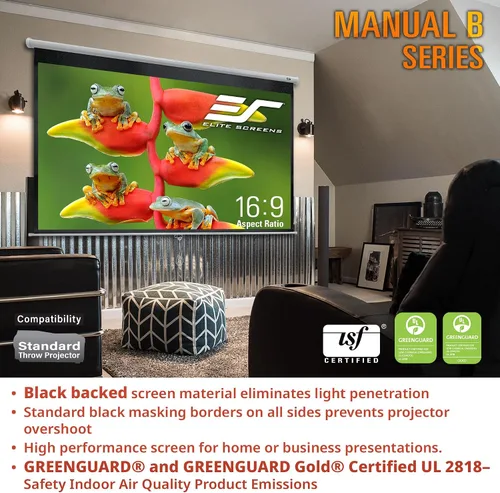Miniatura 7 de Elite Screens Manual B, pantalla de proyección manual desplegable de 80 pulgadas 4K/8K para cine en casa, juegos, pantalla de proyección M80H Blanco