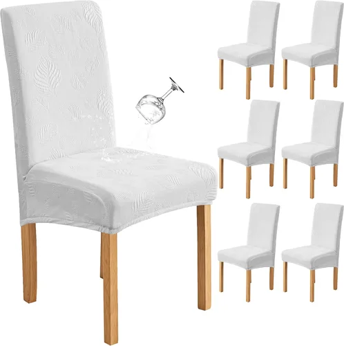 Miniatura 14 de Genina Juego de 2 fundas impermeables para sillas de comedor, fundas elásticas para sillas de comedor con hojas jacquard, protectores extraíbles