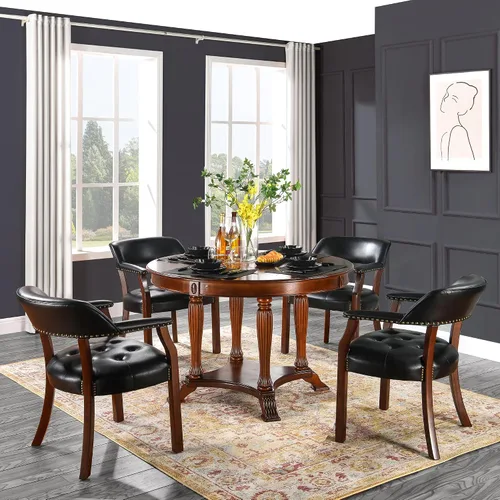 Miniatura 36 de Sillas de comedor con tapizados y brazos, silla de escritorio de oficina con remaches de metal. Sillas de capitán de jefe de PU, taburetes