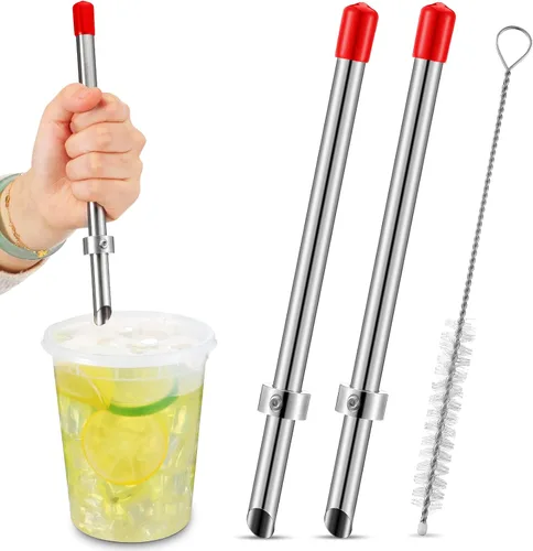 Miniatura 8 de Lasnten Paquete de 2 perforadores de paja para tapas de plástico, vasos de limonada, herramientas de perforación de acero inoxidable para bebidas
