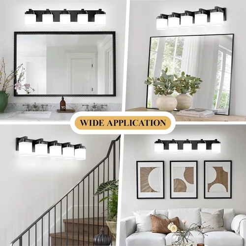 Miniatura 6 de Luces de tocador, lámparas de baño con pantalla de vidrio cuadrada blanca lechosa, luz moderna sobre espejo, accesorios de iluminación de baño