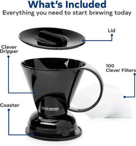 Miniatura 3 de Clever Gotero y filtros de café, grande de 18 onzas (negro), Barista's Choice, plástico seguro sin BPA, incluye 100 filtros