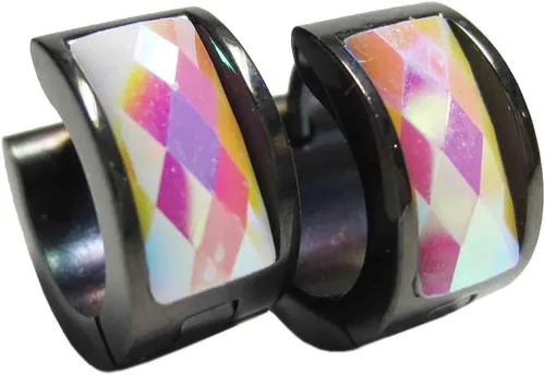 Miniatura 16 de Aretes de aro de acero inoxidable con cristal multicolor negro para hombres y mujeres Azul Oscuro