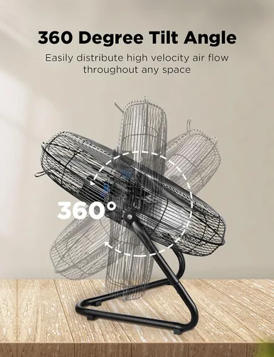Miniatura 4 de Pelonis Ventilador de piso de 20 pulgadas, ventilador de piso de alta velocidad de metal resistente con 3 velocidades, cabezal inclinable ajustable
