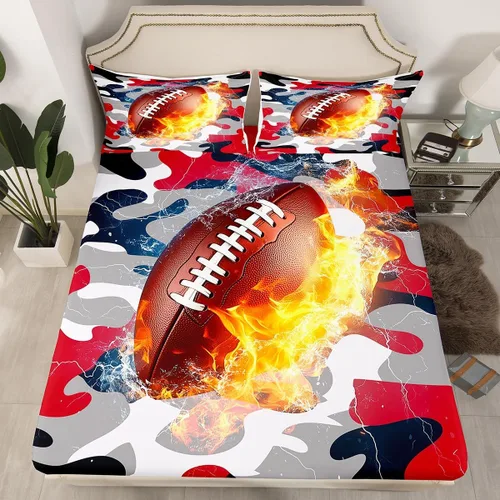 Miniatura 36 de Erosebridal American Flag Fitted Sheet Twin, Hockey Bedding Set United States Sports Games Bed Sheets for Kids Boys Teens Bedroom, Red White