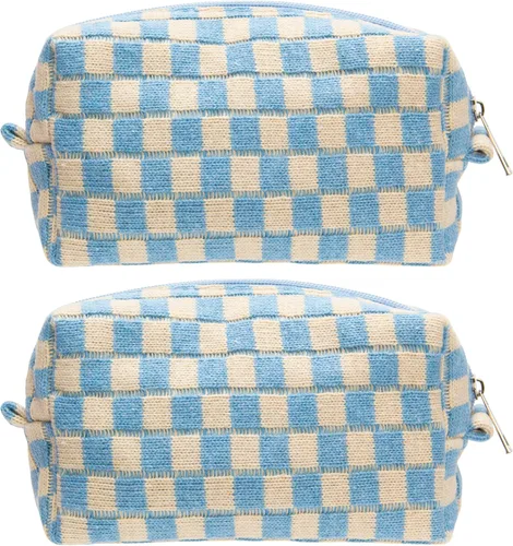 Miniatura 63 de PAZIMIIK Bolsa de Maquillaje a Cuadros para Bolso Portátil con Cremallera, Estuche Pequeño de Cosméticos para Accesorios de Viaje, Azul Ártico