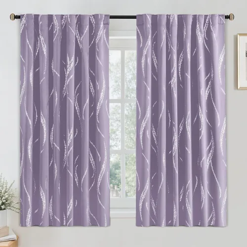 Miniatura 65 de Yakamok Cortinas opacas de 84 pulgadas de largo para sala de estar, con aislamiento térmico, patrón de líneas onduladas doradas, patrón de puntos