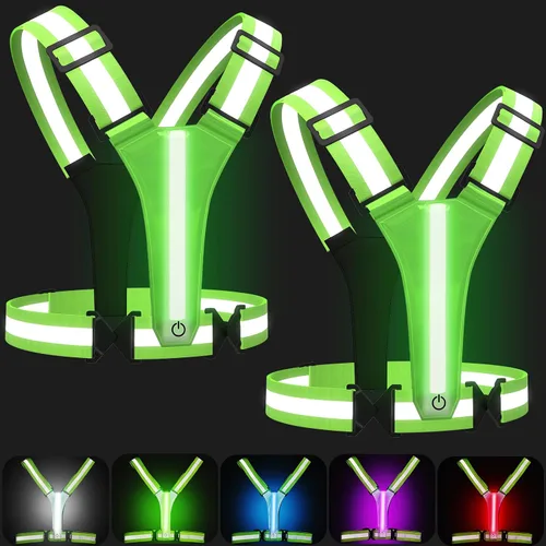 Chaleco reflectante LED para correr, 5 colores iluminados, chaleco para correr para caminar por la noche, ciclismo, trotar, tamaño ajustable para