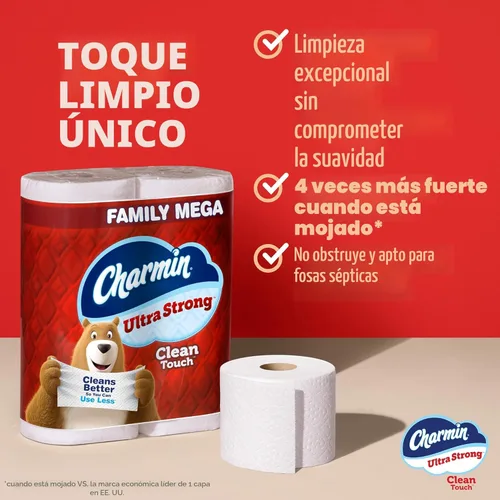 Miniatura 2 de Charmin Papel higiénico ultra fuerte y limpio, 24 megarrollos familiares = 120 rollos regulares