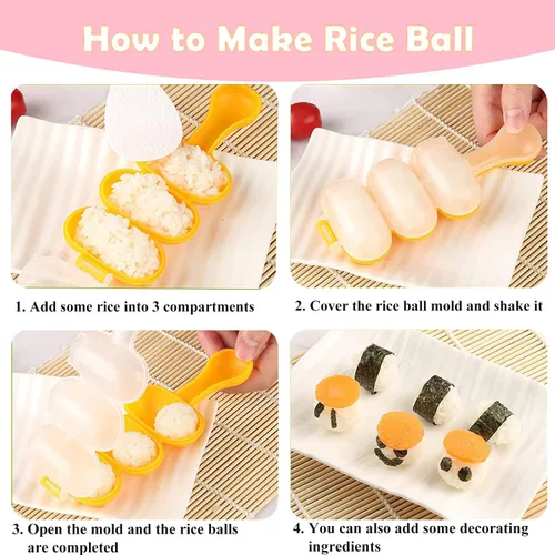 Miniatura 3 de 10 piezas de juego de moldes Onigiri, kit de moldes para hacer musubi de arroz, molde de prensa para bolas de arroz antiadherentes, molde para hacer
