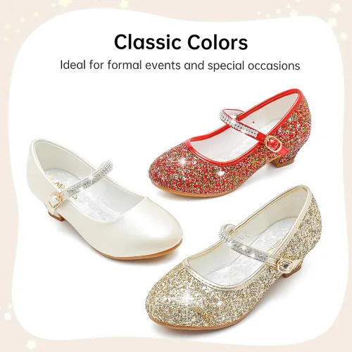 Miniatura 7 de Motasha Zapatos de vestir para niñas pequeñas, zapatos de princesa con purpurina Mary Jane para niñas, tacones bajos, fiesta, boda, para niños