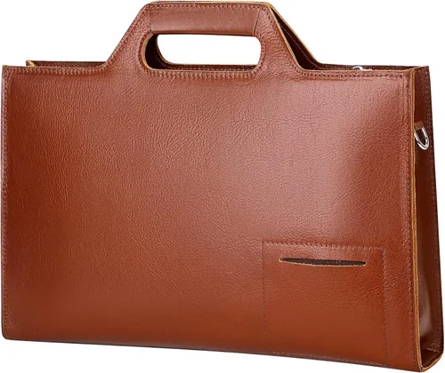 PIJUSHI Maletín de piel auténtica para hombres y mujeres, bolso delgado para laptop para negocios