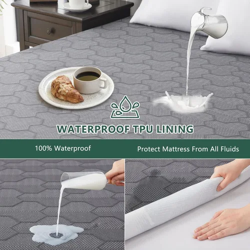 Miniatura 2 de Protector de colchón impermeable de 40% rayón derivado del bambú, cubrecolchón con tejido de aire 3D transpirable, con bolsillo profundo de 8 a 21