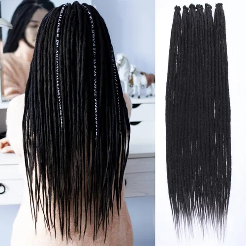 Miniatura 52 de Leeven Extensiones de rastas grises de 40 hebras de 18 pulgadas con terminación única hechas a mano, extensiones de rastas suaves de 0.6 cm