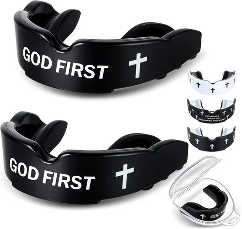 Miniatura 13 de Yaomiao 2 piezas de protectores bucales cruzados para lucha libre, protectores dentales deportivos cristianos con estuche, protector bucal religioso