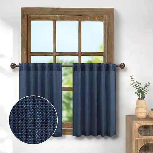 Miniatura 28 de Pitalk Cortinas de lino para café de 24 pulgadas de largo, con bolsillo trasero, plisadas, estilo bohemio, granja, cocina, cortinas para ventana