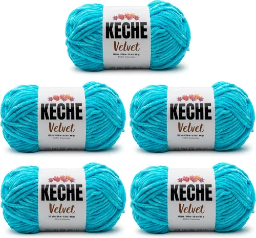 Miniatura 92 de Keche Hilo de terciopelo para ganchillo, manta de felpilla suave, voluminosa, hilo amigurumi, 3.53 oz (132 yardas), color azul bebé