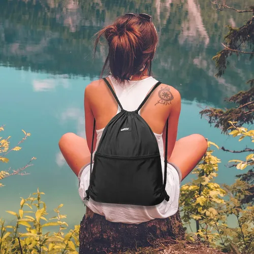 Miniatura 5 de WANDF - Mochila de nailon con cordón, resistente al agua, para gimnasio, compras, deporte, yoga