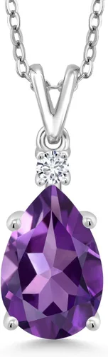Gem Stone King Collar con colgante de plata de ley 925 con amatista púrpura y diamantes blancos cultivados en laboratorio para mujer (2.37 quilates,