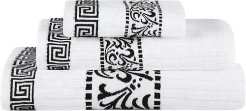 Superior Juego de toallas de algodón 3 piezas, patrón griego decorativo, artículos esenciales para el hogar, toallas absorbentes, decoración de