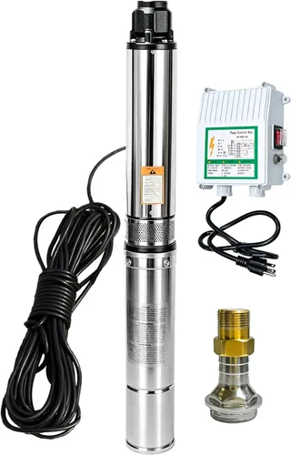 iMeshbean® Bomba sumergible de pozo 1HP de 110 V, bomba de pozo profundo de 4 pulgadas con caja de control y cable de alimentación de 50 pies, bomba