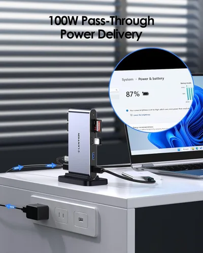 Miniatura 4 de LENTION Estación de acoplamiento para portátil USB C desmontable 10 en 1 con HDMI dual 4K a 60Hz, carga PD, USB C, USB-A, lectores de tarjetas