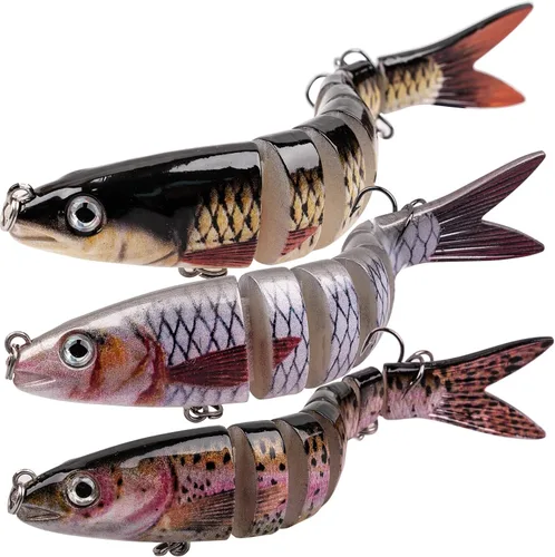ReeMoo Señuelos de pesca para lubina, señuelos de pesca de agua superior, cebos de natación multiarticulados, señuelos de lubina de natación de