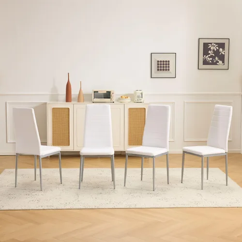 Miniatura 9 de Karl home Juego de 4 sillas de comedor, sillas de cocina de cuero sintético PU negro con respaldo alto acolchado y protección de tapas para pies