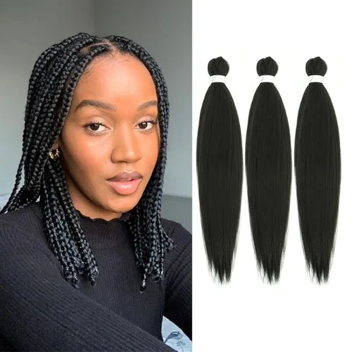 Miniatura 58 de Cabello trenzado marrón preestirado de 30 pulgadas, 3 paquetes de cabello trenzado preestirado de color 30 EZ, textura Yaki, extensiones de cabello